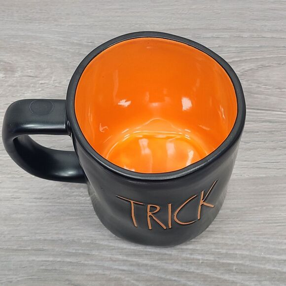 Rae Dunn by Magenta Halloween Black Mug Orange Trick Treat Interior - Picture 3 of 4